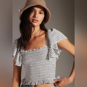NWT Anthropologie Maeve Crinkle Gingham Smocked Top (Size M)